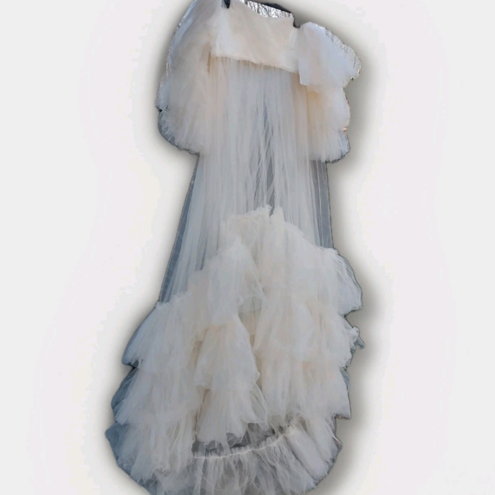 Maternity Photoshoot Gown Tulle Sheer Illusion Soft Feminine Light Blush S/Med - Picture 3 of 13